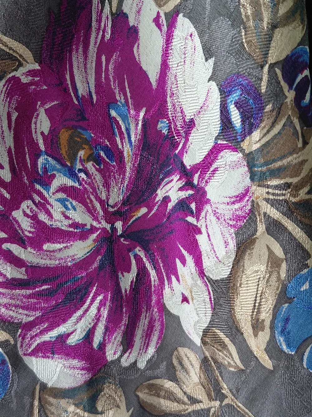 Vintage Liz Claiborne Floral Silk  Scarf Gray Pink Blue Oversized Wrap